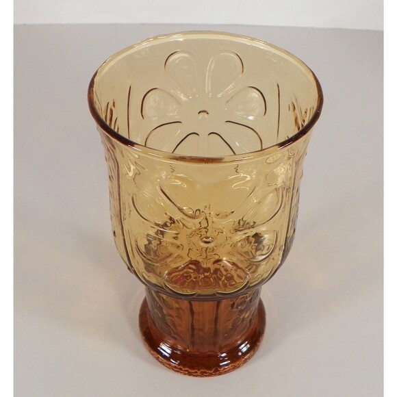 Libbey COUNTRY GARDEN Daisy Pattern Amber Glass Cooler Tumbler (s) LOT OF 3 - Picture 6 of 8